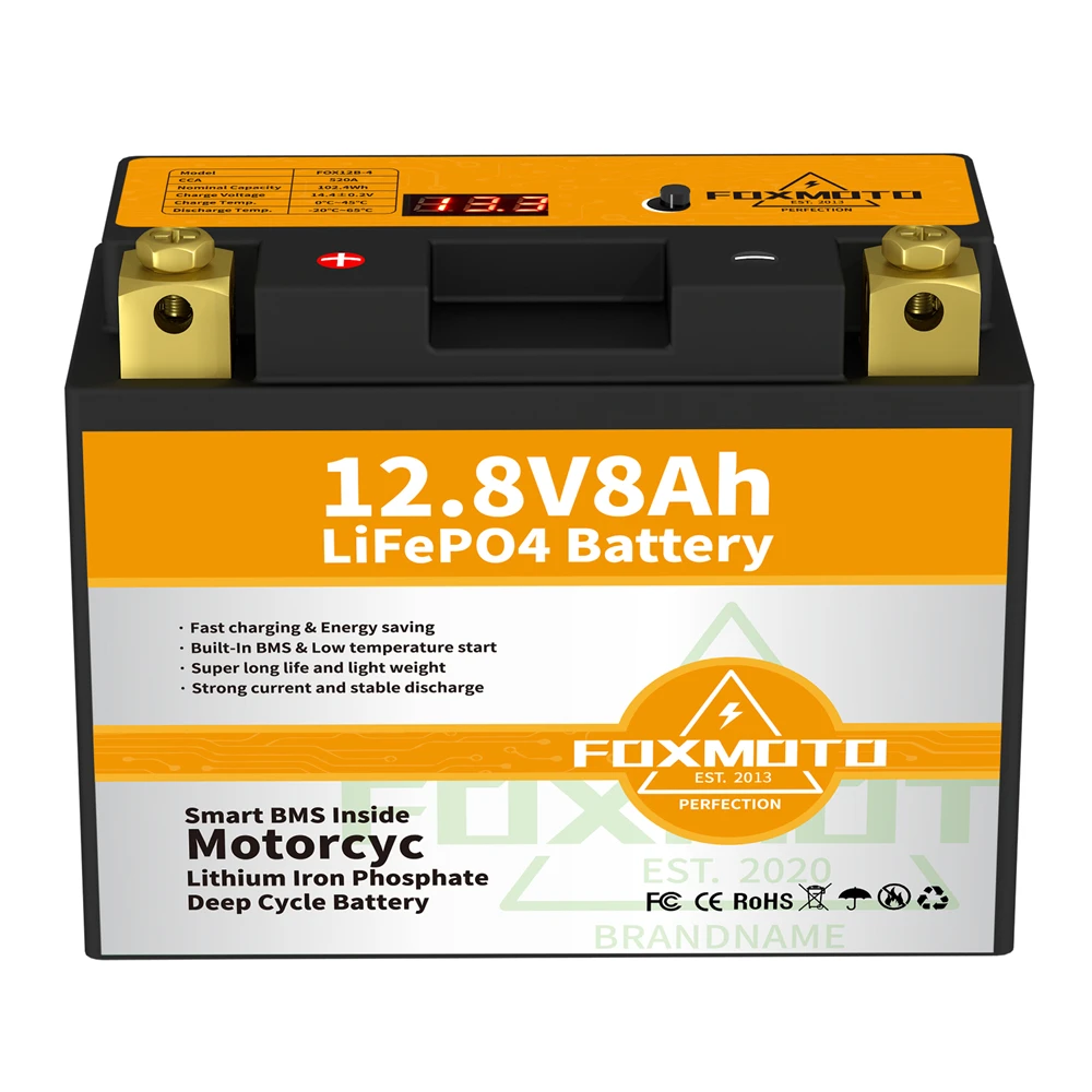 FOX12B-4 12.8V 102.4Wh CCA 520A BMS Motorcycle Start Battery 12.8V Lithium iron Phosphate Scooter LiFePO4 Batteries YTX12B-4