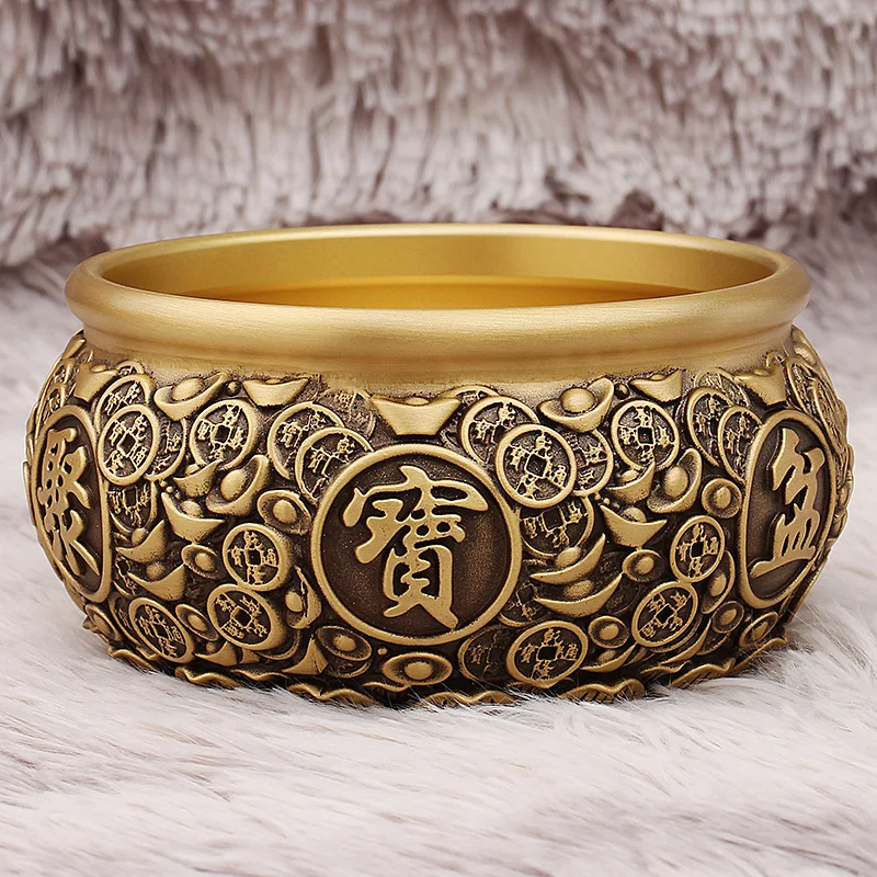 

Brass Ingot Coin Treasure Bowl Living Room Home Office Shop Opening Gift Wealth Copper Basin Craft Decoration
