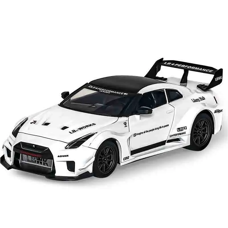 Modelo de coche de juguete GTR R34 CSR2, escala 1:24, puertas extraíbles, luz de sonido, modelos de vehículos en miniatura, regalos favoritos para niños