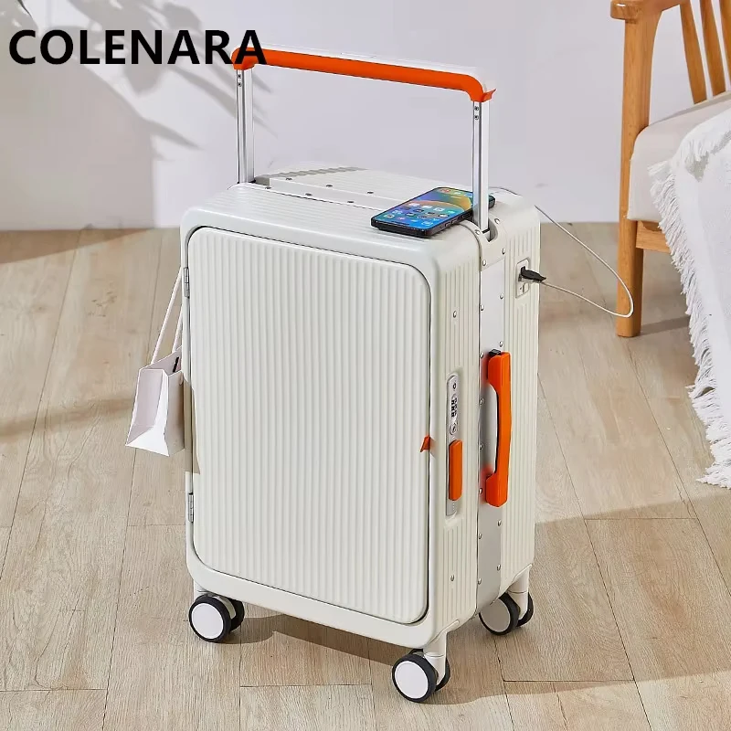 COLENARA, equipaje con carga USB, funda de embarque con marco de aluminio de 20 pulgadas, cubierta de carrito para ordenador portátil con apertura frontal de 25 ", Maleta de viaje para mujer