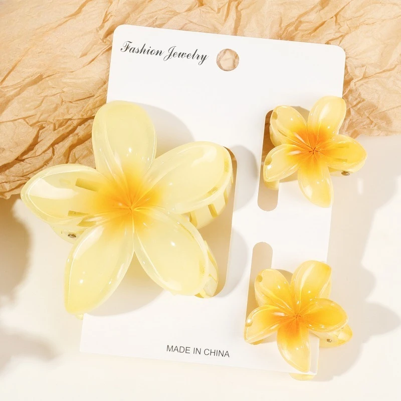 3pcs/set Fashion Women Flower Hair Claws Hawaiian Gradient Hair Clips Vacation Beach Tropical Frangipani Accessories Gifts