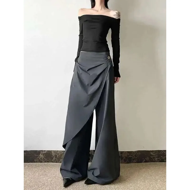 Personalized Wide Leg Pants For Women Spring Autumn New High Waist Solid Color Casual Trousers Female Elegant