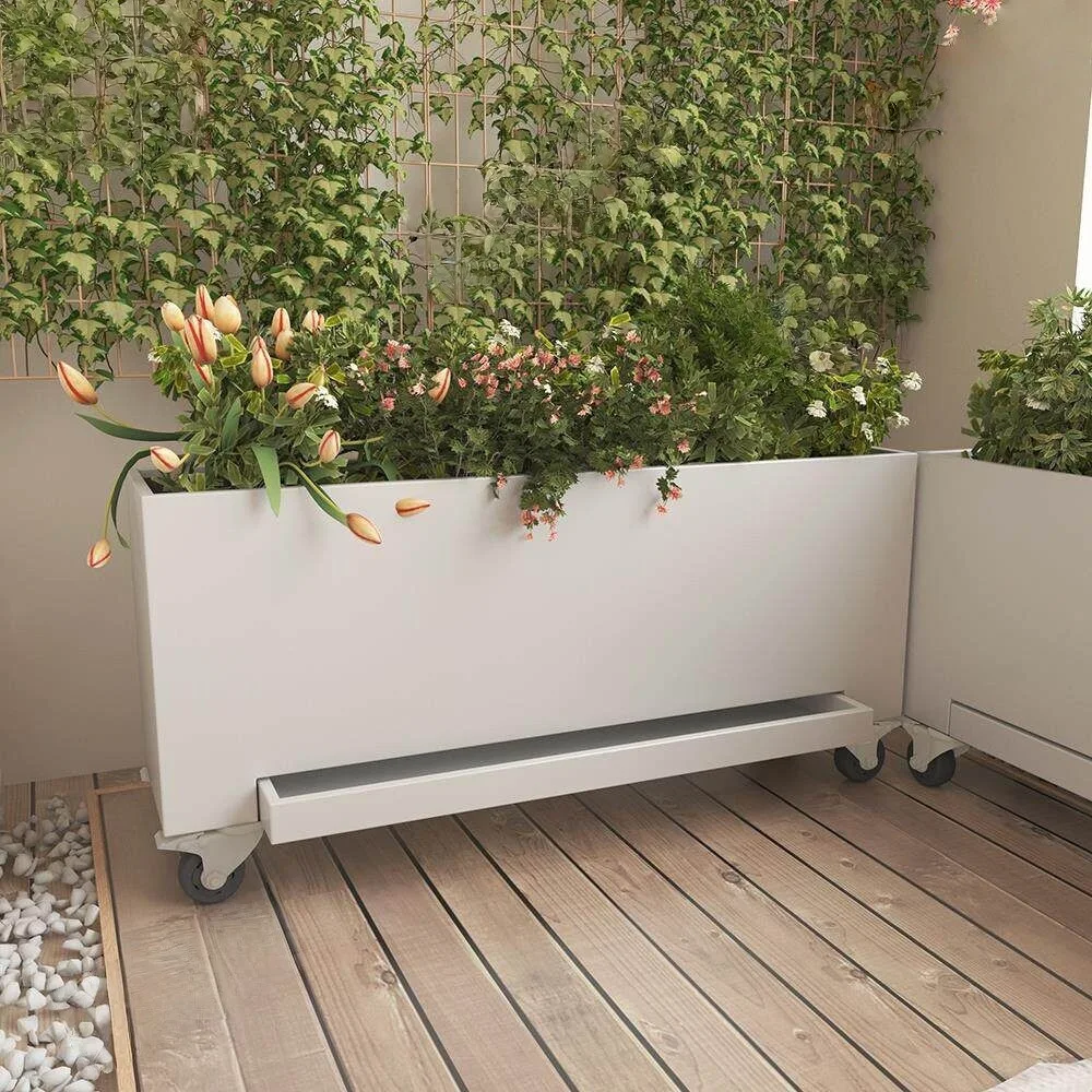 stainless steel combination garden flower pot indoor flower slot movable rectangular wrought iron flower bed water tray