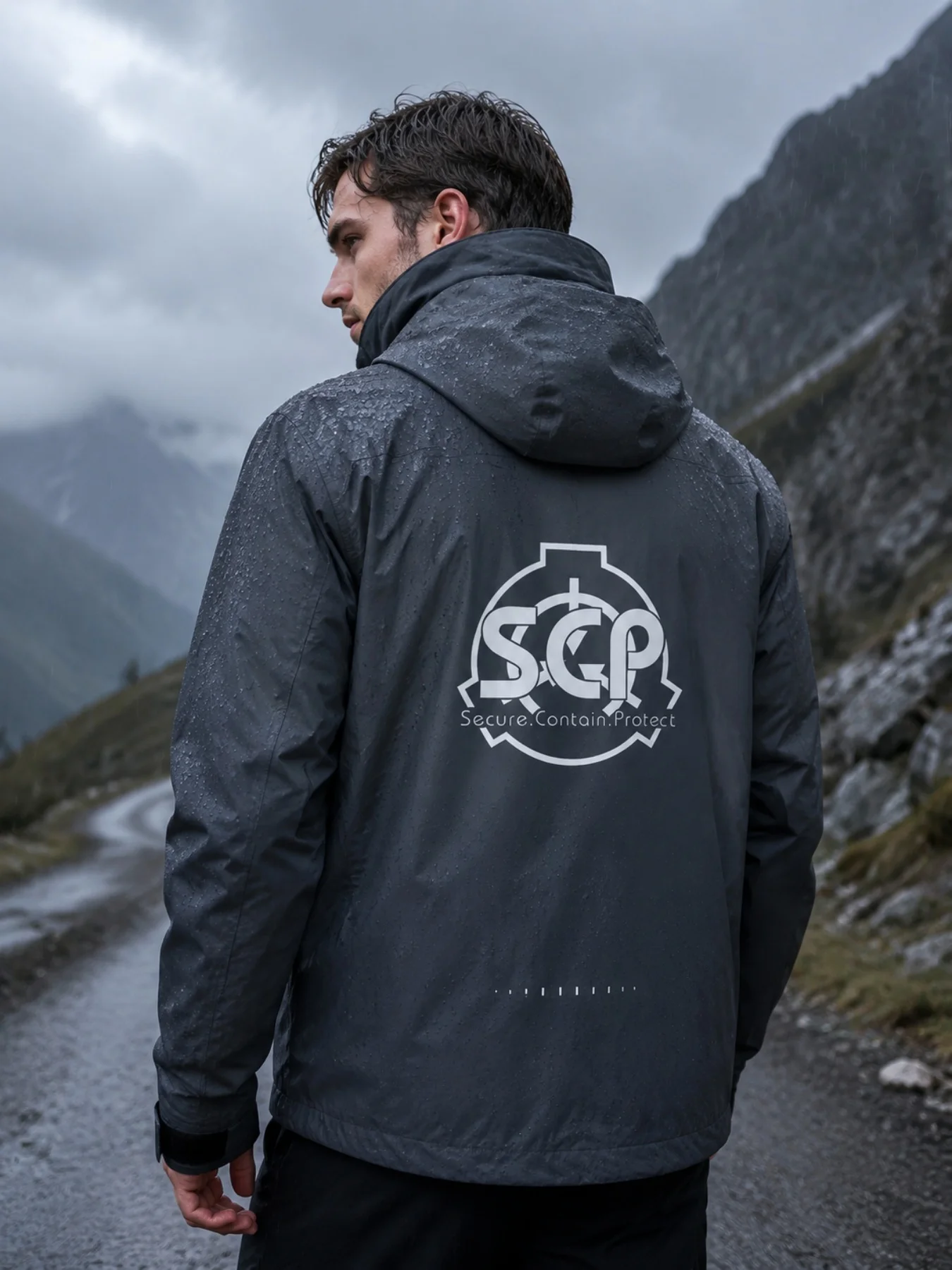 Spring Autumn Simple Print Casual Waterproof Jacket, Detachable Hood for Windproof and Waterproof, Casual Business Men's Coat