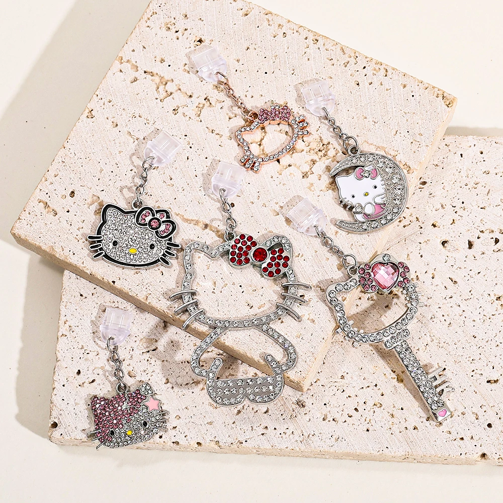 الكرتون مرحبا كيتي حجر الراين الهاتف الغبار التوصيل بلينغ كريستال سماعة جاك سحر مكافحة الغبار التوصيل للفتيات النساء ملحقات الهاتف