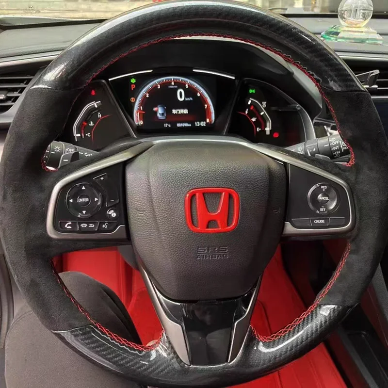 Niestandardowy pokrowiec na kierownicę samochodową Suede Carbon Fiber 100% pasuje do Hondy Civic 10. generacji 2016 2017 2018 Auto Interior Accessories