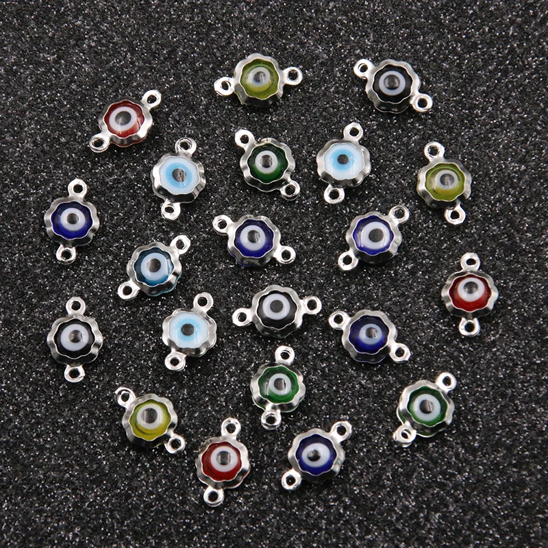 10Pcs 7X12mm 7 Color Stainless Steel Flower Eye Charms Connector DIY Bracelet Necklace For Jewelry Making Accessories