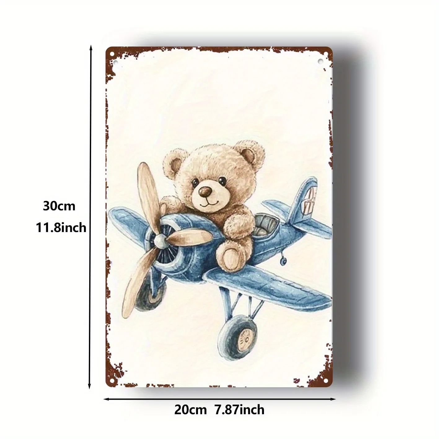 1pc Sign Featuring a Teddy Bear And Airplane Illustration, Iconic Character Suitable for Rustic Wall Decor in Living Rooms