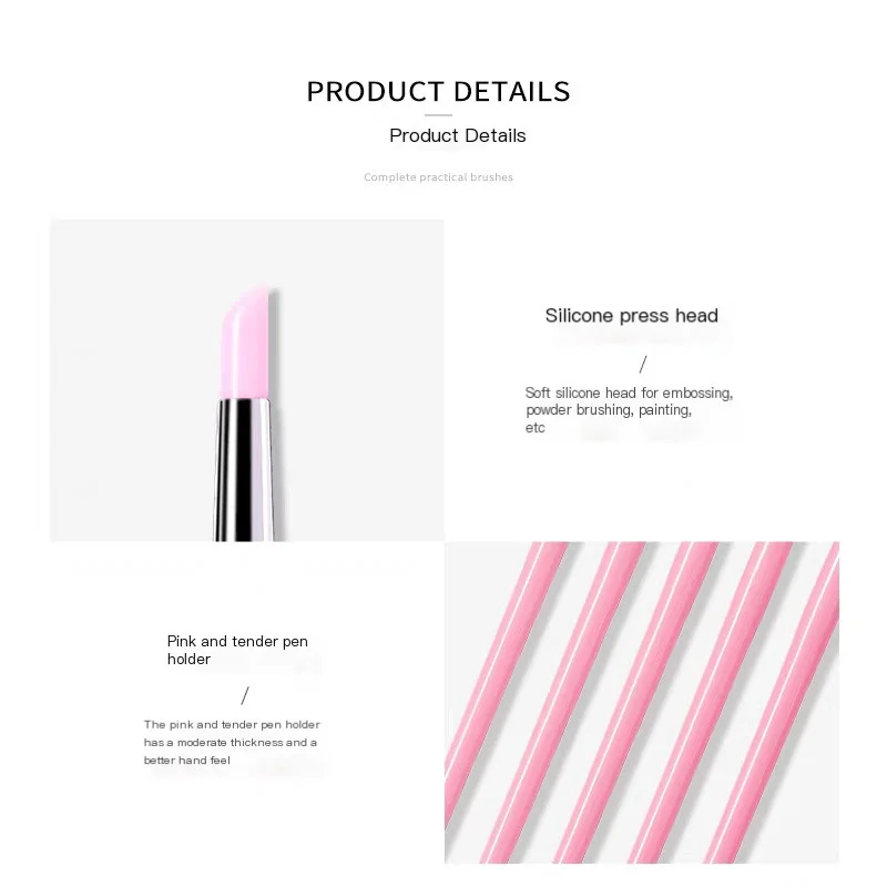5Pcs/Set Pink Silicone Nail Art Brushes 5 Kinds Heads Craving/Embossing Flower Nail Pen DIY Dotting Gel Shaping Manicure Tools