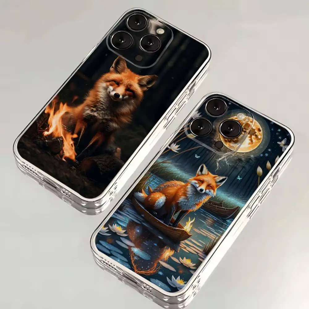 

Cute Animal Fox Phone Case For iPhone 16,15,14,13,12,11 Plus,Pro,Max,XR,XS,X,7,8 SE,Mini Transparent Silicone Soft
