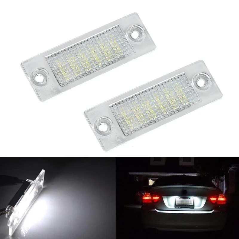 Pair White 18 LED Car LED License Number Plate Lights Lamps For VW Transporter T5 Caddy Touran Golf Jetta Passat Skoda SuperⅠ