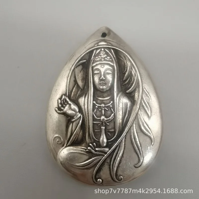 Vintage Brass Craftwork Silver-Plated Guanyin Pendant for Retail