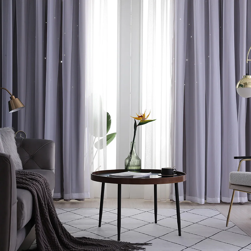 

1Pcs Double Layer Blackout Curtain Hollow-Out Style Grey 250x100cm Window Curtain for Home Living Room Bedroom Decorative