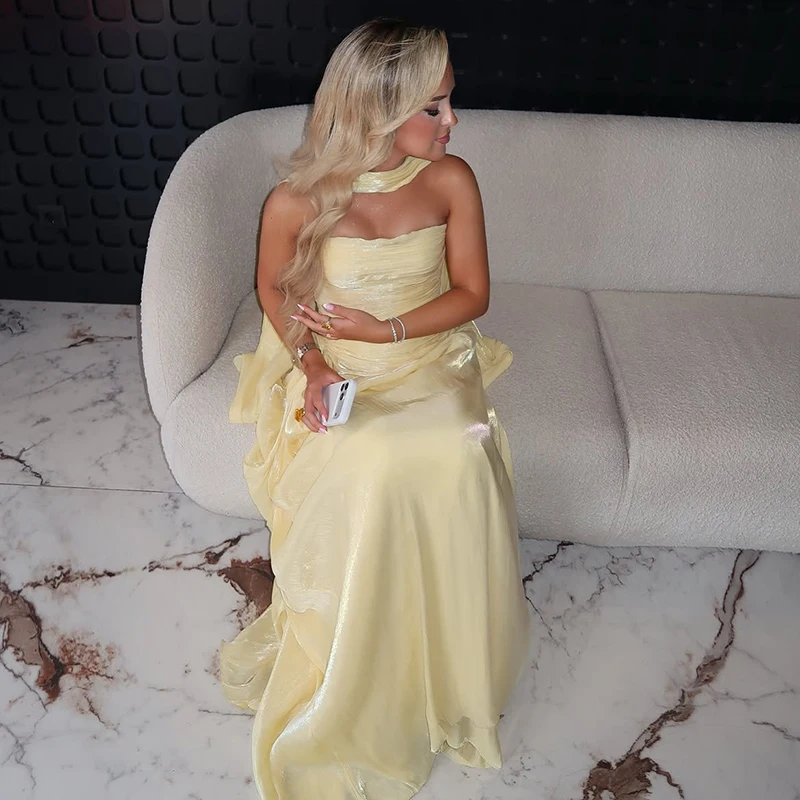 Thinyfull Formal Mermaid Prom Dresses Strapless Scarf Pleated Evening Dress Saudi Arabia Cocktail Party Prom Gown Customized