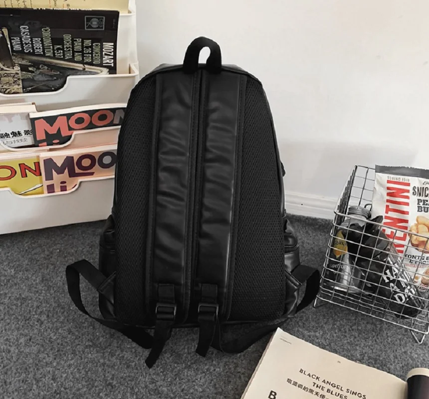 New Korean Men Women Large Capacity Laptop School Bag Soft Leather Double Zipper Shoulder Bags Casual Travel Backpack Totes