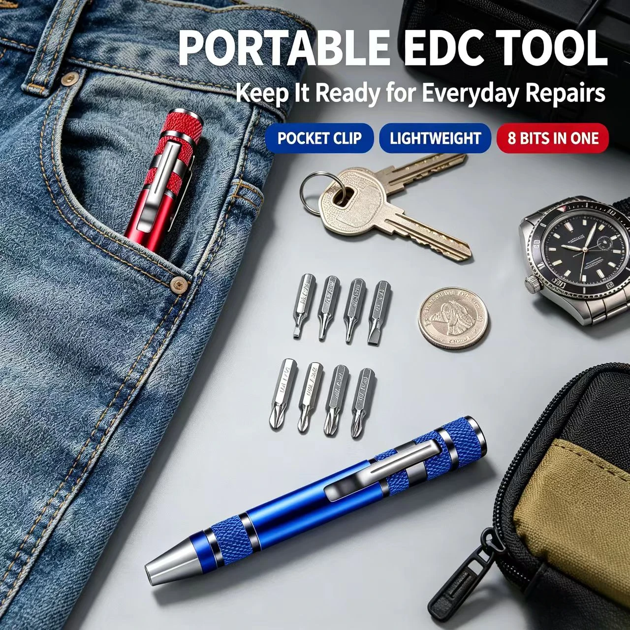 8-in-1 Aluminum Alloy Screwdriver Pen - Changeable Bits For Easy Repairs & Disassembly