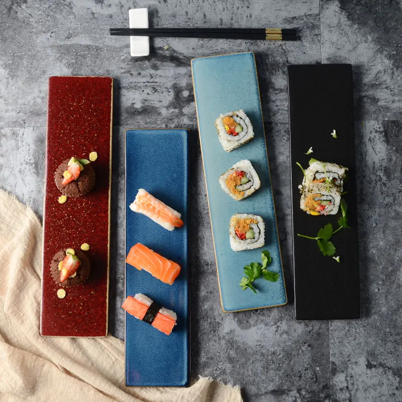 Ceramic Kiln Sushi  Flat Cake Dessert  Japanese Sashimi Long  Cold Dish Flat