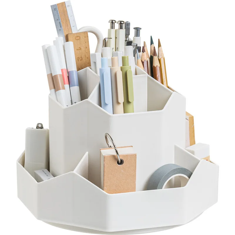 Porte-stylo rotatif en plastique de grande capacité, boîte de rangement améliorée, bureau étudiant, papeterie de stockage Light Lux, nouveau et original