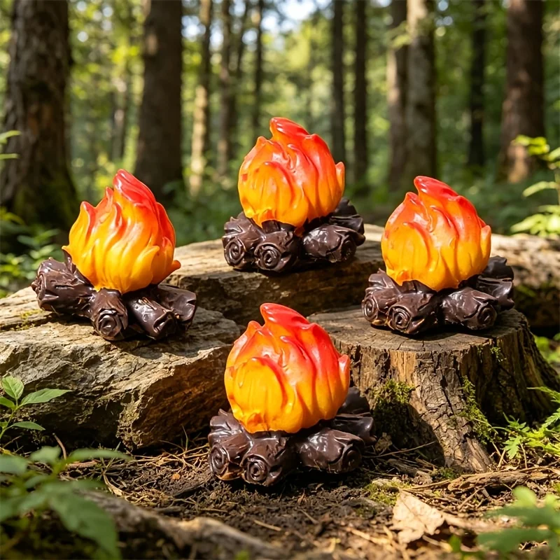 4pcs Realistic Mini Bonfire Ornaments Resin Crafts, Miniature Landscape Garden Scenery Additions, Miniature Model Outdoor Scene