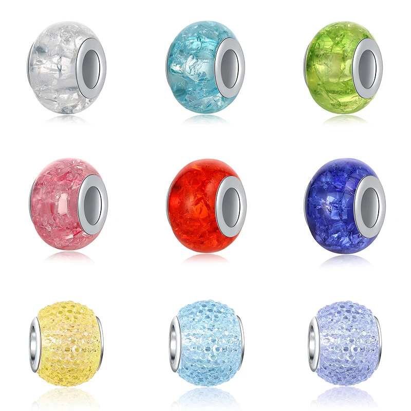 New Original European Plastic Murano Glass Bead Aolly Multi Color Rainbow Charm Fit Bracelets Bangle DIY Women Jewelry