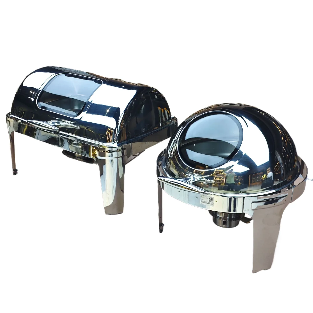 Hot Selling Restaurant Gold Round 6L Food Display Warmer Wedding Luxury Stainless Steel Chaffing Dish Buffet Food Warmer