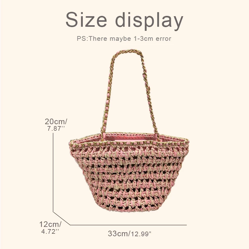 Lady Bucket Bags For Women Handbag And Purse Luxury Designer 2023 New In Papyrus Weave Hollow Out Decoration Chain Trim Shoulder