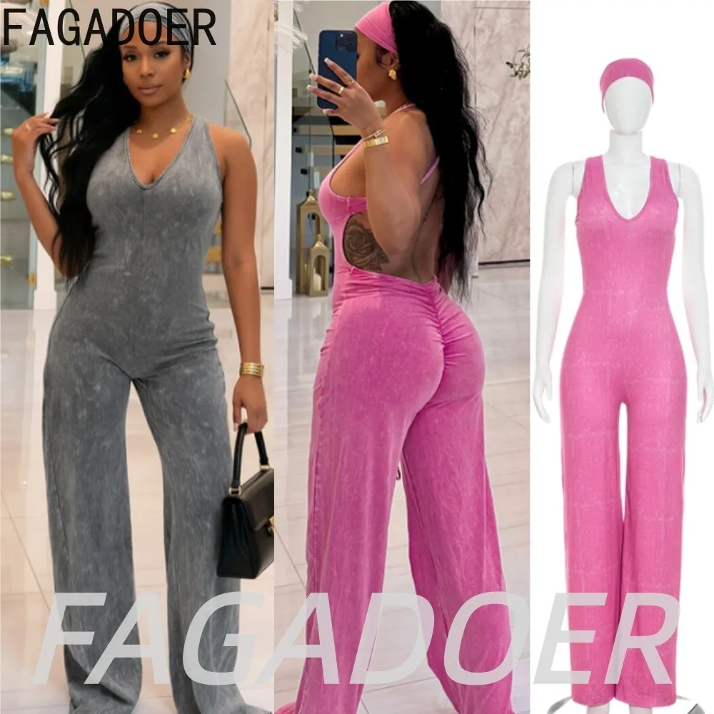 FAGADOER Women Elegant Commute Jumpsuits Fashion Off Shoulder Back Ruched Flare Rompers Streetwear Playsuits (Includes Headband)