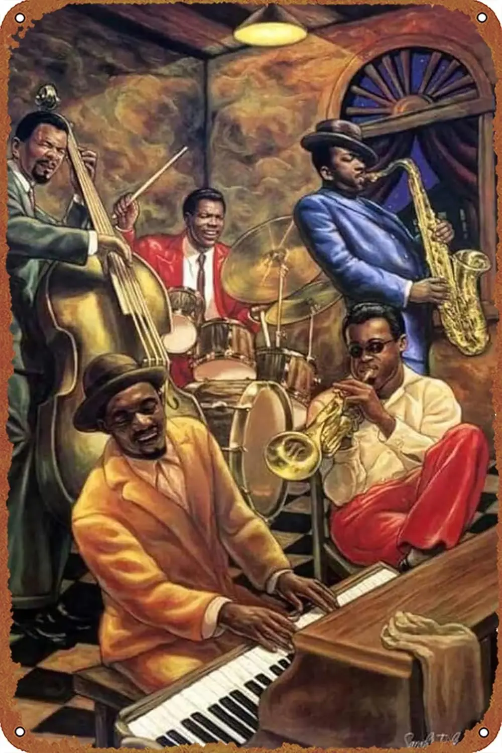 Cool Jazz Tin Signs African American Musicians Music Poster Metal Tin Sign Retro Wall Signs for Home Cafe Bar Pub Wall Decor 8x1