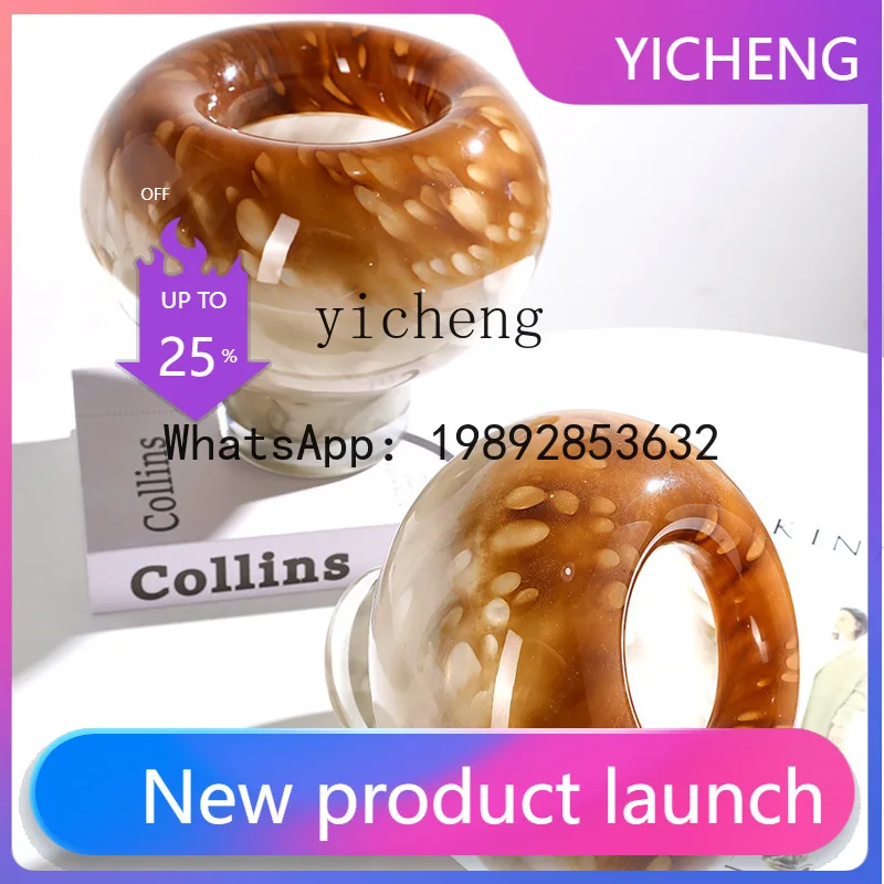 

X4 marble pattern big belly medieval vase light luxury glazed glass flower arrangement ornament advanced sense fairy garden