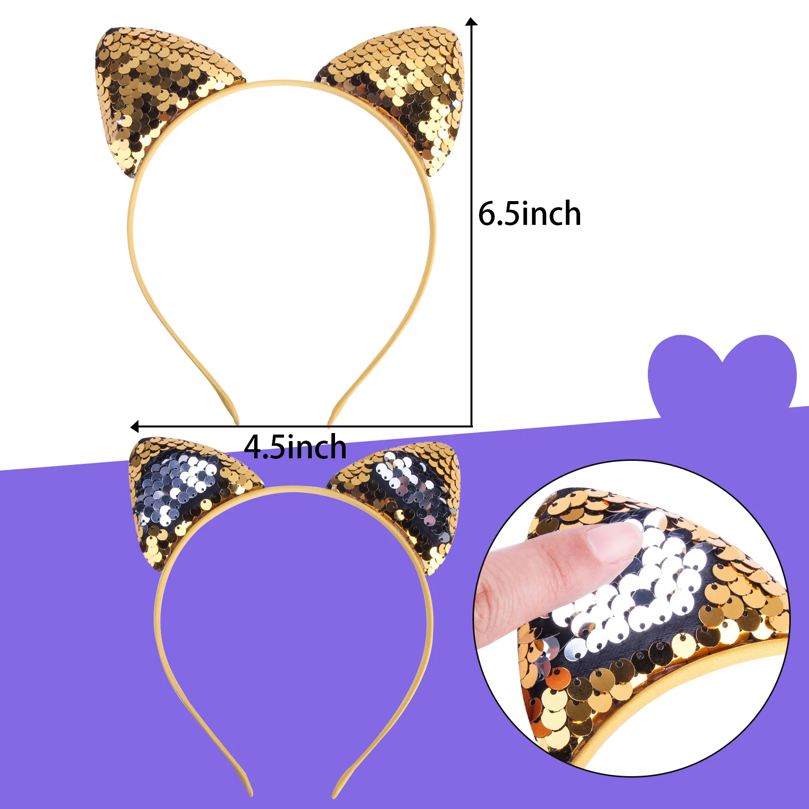 New Sequins Headbands for Girl Party Headband Gift Hair Accessories Cute Cat Ears Hair Band Jewelry Headwear Wholesale