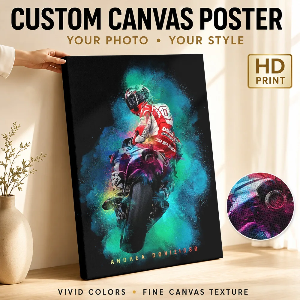 Andrea Dovizioso MotoGP Framed Canvas Poster Bold Style Canvas Wall Art With Customized Photo For Racing Studio Ideal Rider Gift