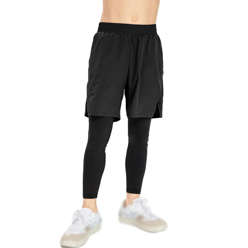 

Kid's Basketball Running Shorts 4-way Stretch Outside Shorts Two Fake Pieces Wearability Trousers Basketball Tights Sports Pants