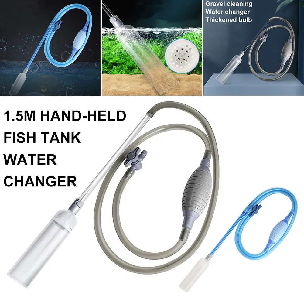 Fish Tank Water Changer Air Pump Cleaning Accessorie Handheld Aquarium Gravel Cleaner Vacuum Siphon Pump With Filter Nozzle 1.5m