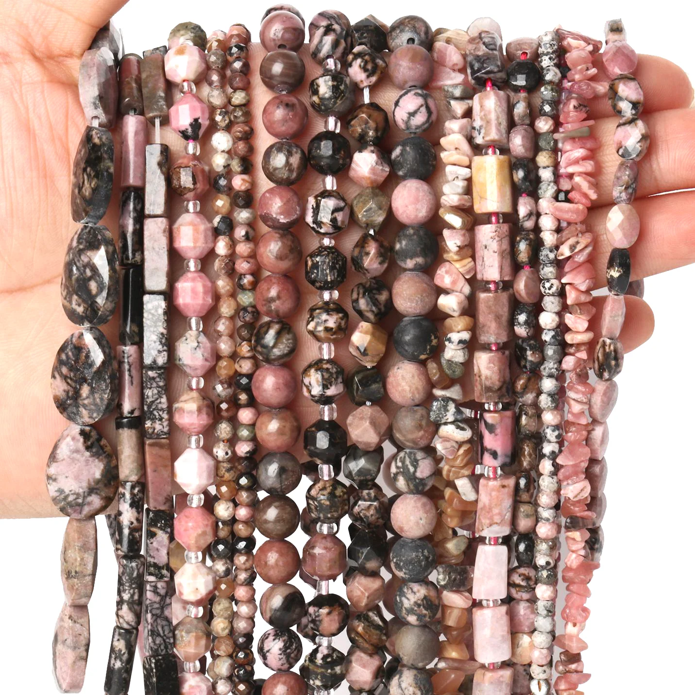 Cuentas de piedra Natural para fabricación de joyas, abalorios redondos facetados de Rodocrosita negra Argentina, suministros de abalorios para pulseras DIY