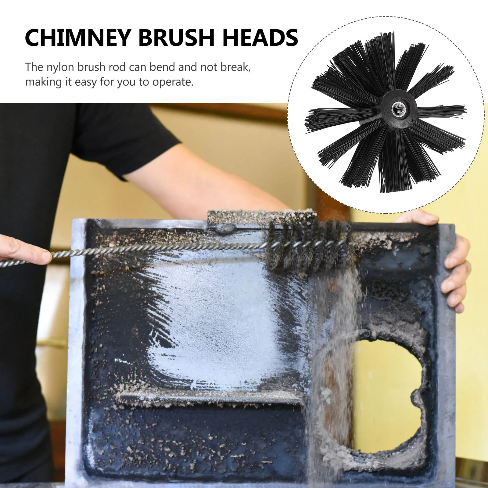 

2pcs Chimney Heads Dryer Vent Cleaning Tools Black Nylon Duct Replacement Broom Fireplace Lint Sweeping Tool Decor