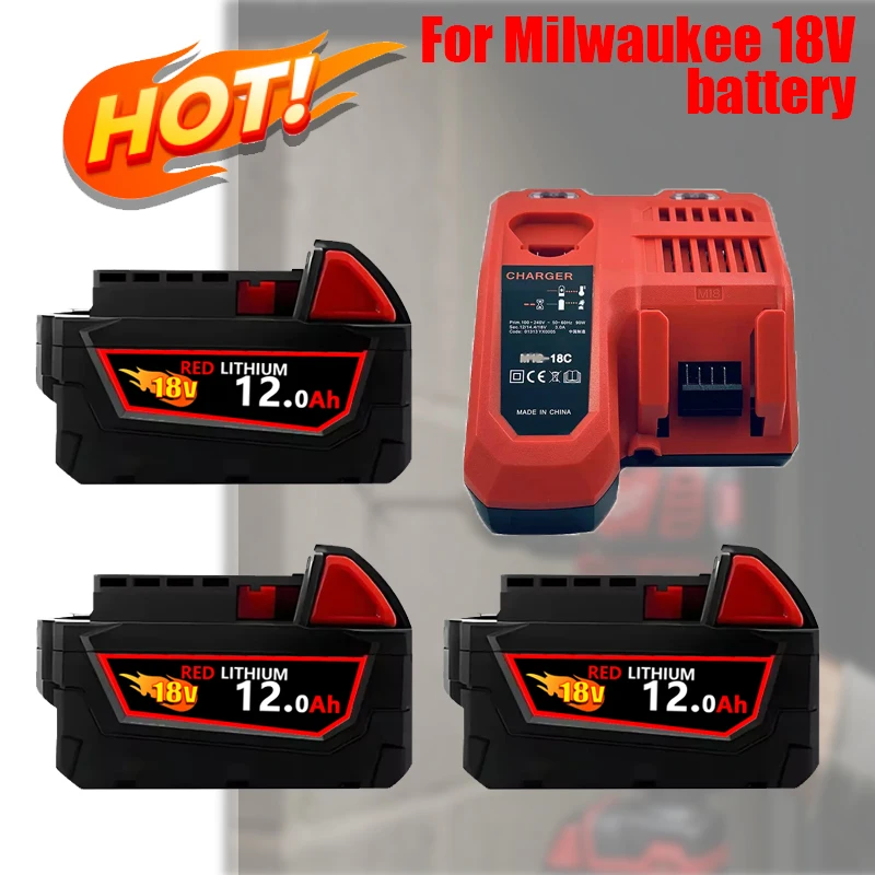 

For Milwaukee M18 Power Tool Battery, Charger, 18V 6Ah Li-Ion M18B5 48-11-1860 48-11-1850 48-11-1840 48-11-1830 48-11-1820