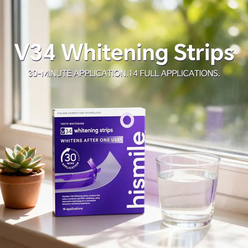 V34 Purple Teeth Whitening Strips Remove Plaque Stains Hismile 30ml Brighten Teeth Toothpaste Reduce Sensitivity Oral Care