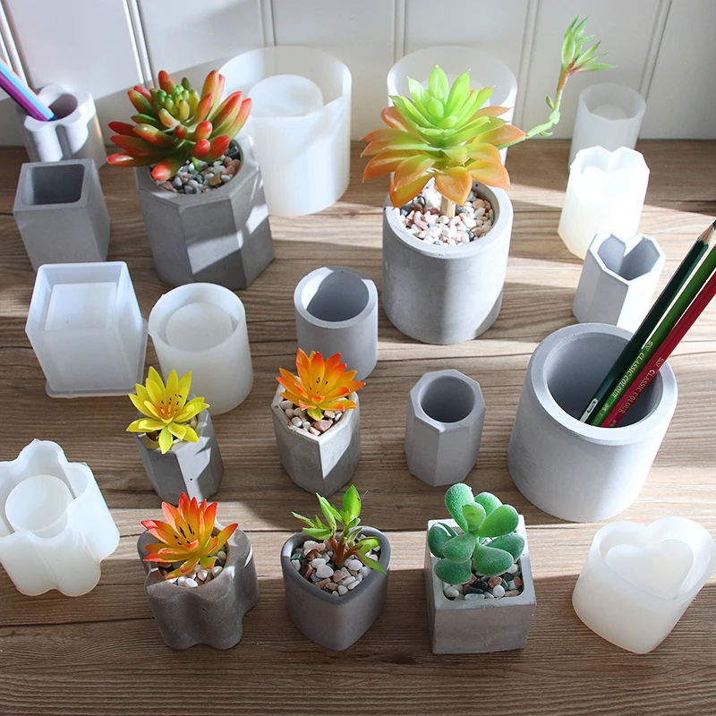 Cement succulent flowerpot, plain concrete pen holder, silicone mold, aromatherapy gypsum drip glue creative bottle