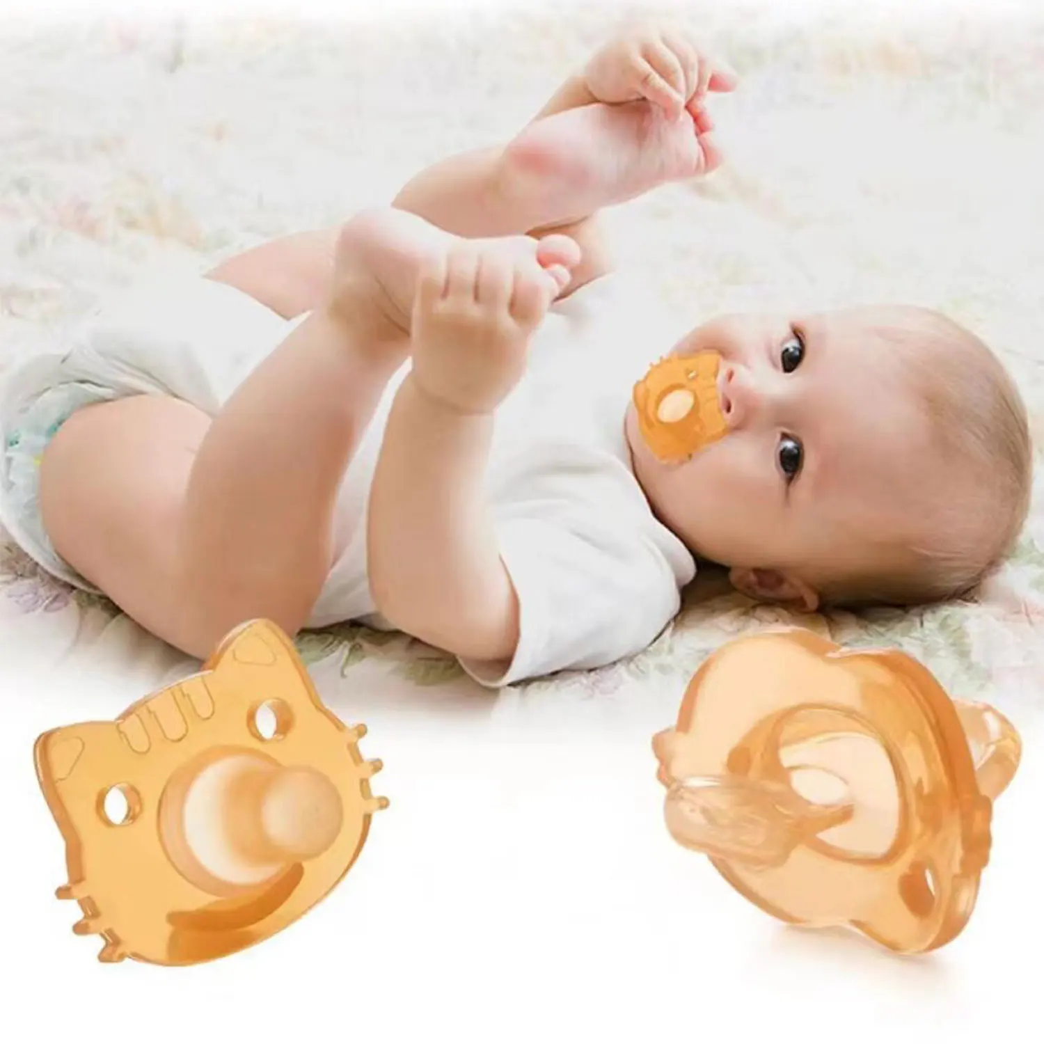 4PCS 0-3 years old baby full silicone round mouth soother with pacifier case Baby teether chain, anti-dislodgement