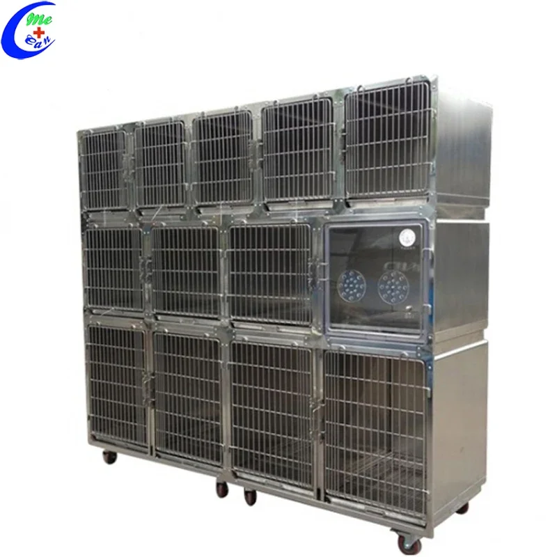 Heavy Duty Dog Kennel Cat ICU Oxygen Cages Small Animal Pet Veterinary Cages Stainless Steel