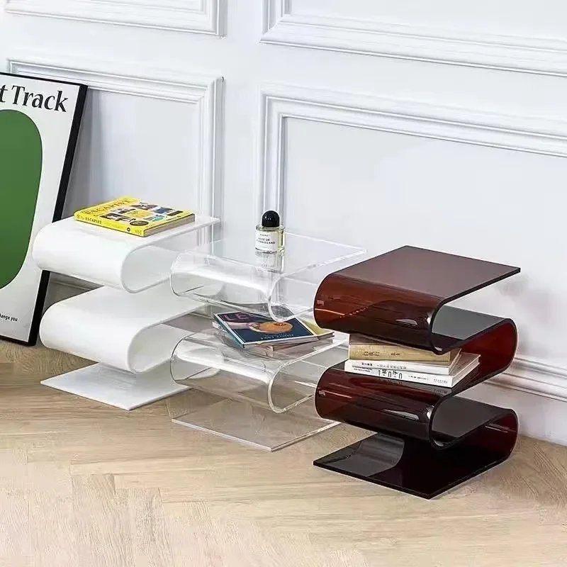 Transparent Acrylic Bookshelf Nordic Side Table for Living Room Modern Home Decor and Magazine Rack in Stylish Design