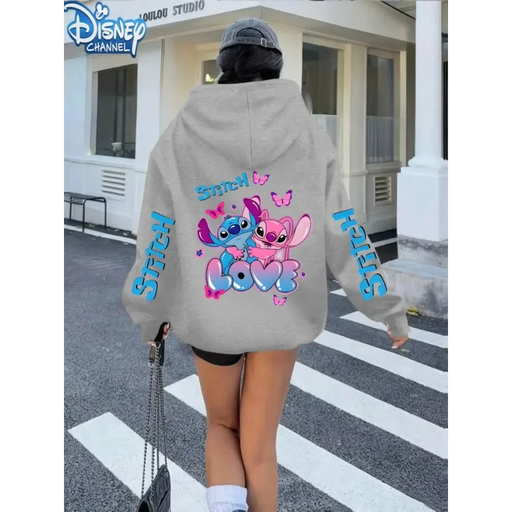 ديزني المرأة الرجال غرزة ليلو الكرتون الجرافيك هوديي لينة طويلة الأكمام البلوز مع جيوب عارضة فضفاضة تناسب الخريف/الشتاء #2
