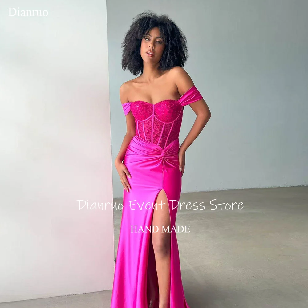 

Dianruo Sweetheart Mermaid Evening Dresses Long Satin Split Prom Gowns Off The Shoulder Romantic Vestidos De Gala Customized