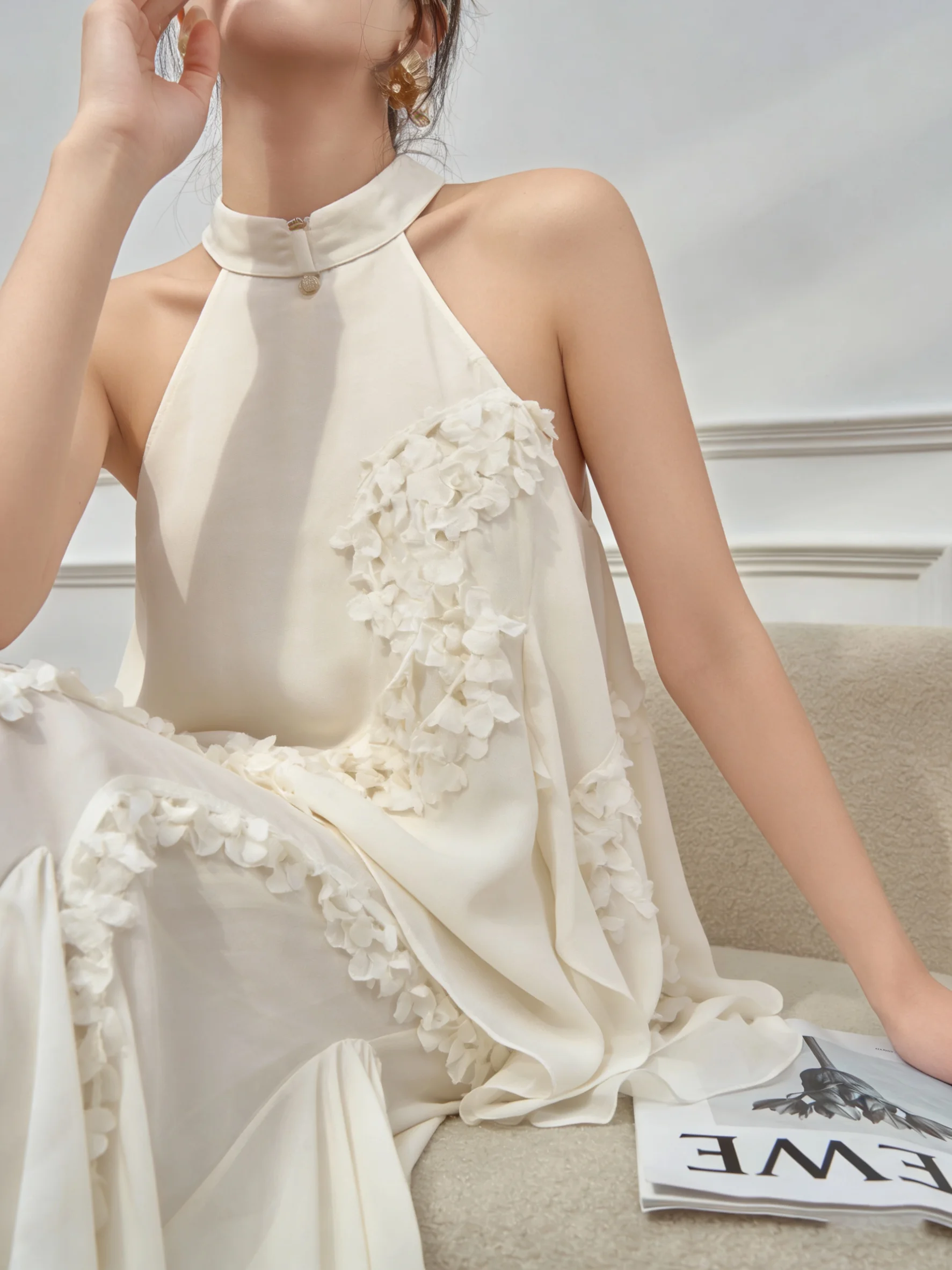 

Elegant White Asymmetrical Chiffon Top And Skirt Set for Women Beautiful Spring Fashion Outfit High Waist Loose Fit Casual Wear