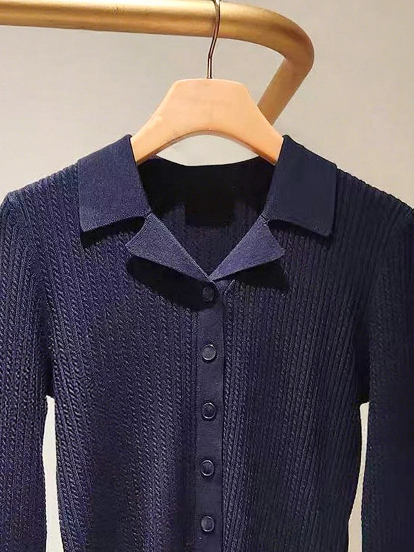 

S Home Nan You High End Women's Knitted Cardigan Casual Versatile Turn-down Collar Slim Fit Long Sve Top for Autumn 2025