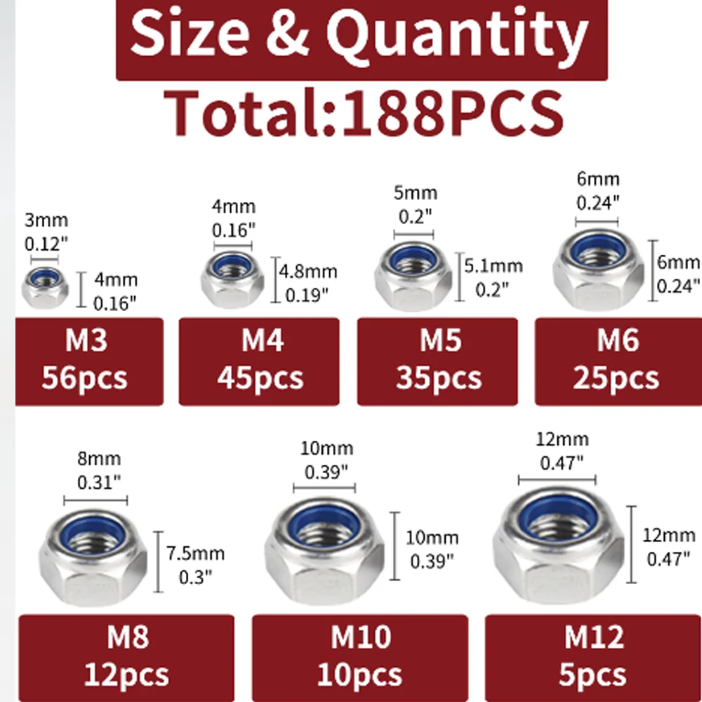 Tuerca de bloqueo de nailon DIN985 de acero inoxidable 304, inserto Hexagonal de autopresión, plateado, M4M5M6M8M10M12 image 3