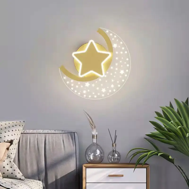 Cartoon Moon Star Wall Lamp For Children Kids Room Acrylic Wall Lights Baby Sleeping Night Lights Creative Home Deco Sconce