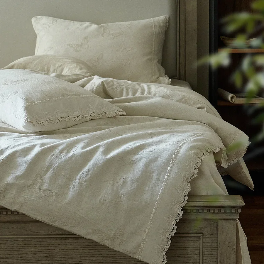 Cotton Linen Duvet Cover Set, Comfortable Bedding 1 Duvet cover 2 Pillowcases, Soft And Skin Friendly Queen/King Double  Bed
