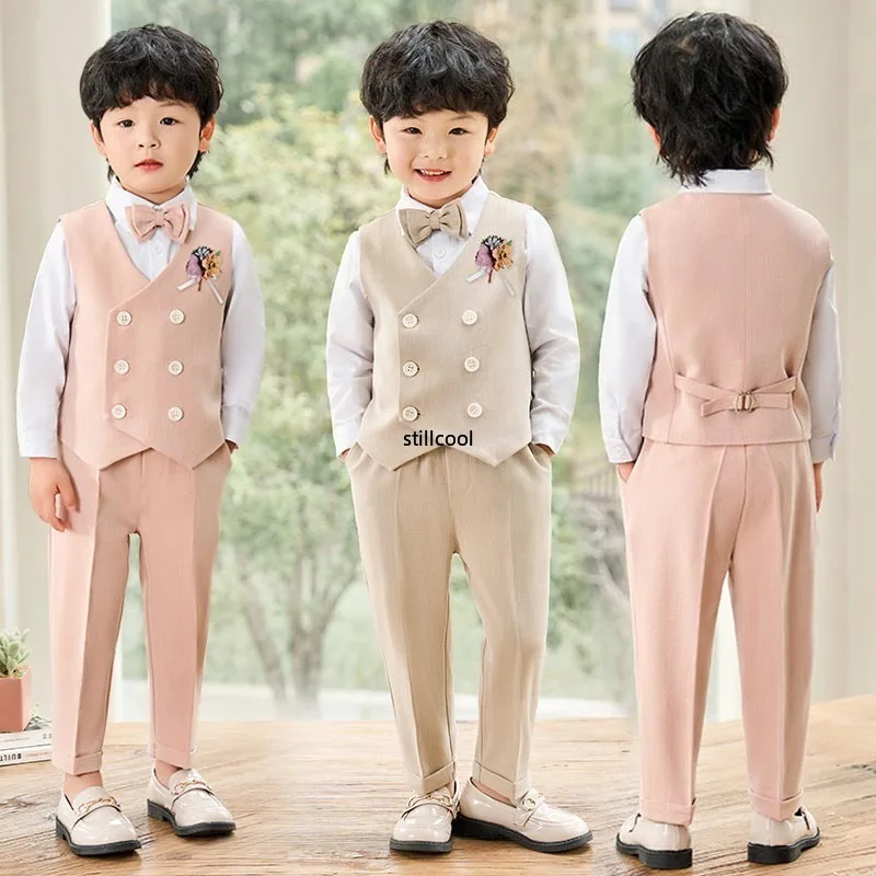 Boys Suits for Weddings Noble Gentleman Vest Blazer Set Summer Children Piano Performance Costume Kids School Uniform 2 4 6 Year