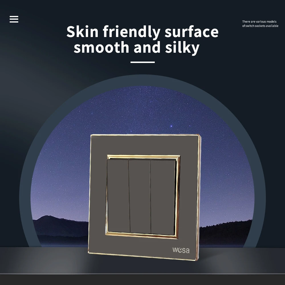 أسود كلاسيكي 250 فولت لوحة أكريليك 16A التيار المتناوب 3 عصابة 1 طريقة الجدار الروك التبديل تشغيل/إيقاف مثبطات اللهب الاتحاد الأوروبي القياسية زر مفتاح الإضاءة #3